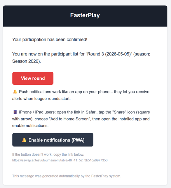 Email z potwierdzeniem automatycznej akceptacji